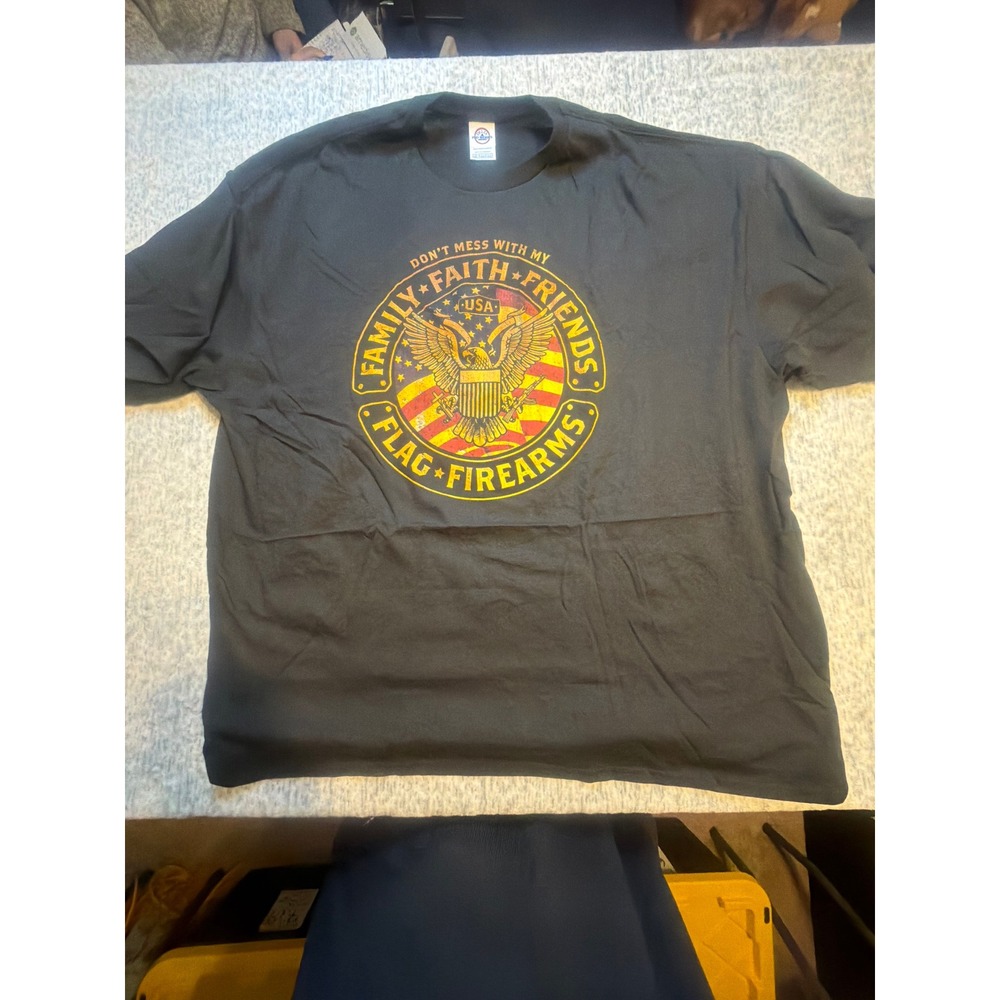 Black T Shirt Dont Mess With My Family Faith‎ Friends Flag Firearms USA Graphic